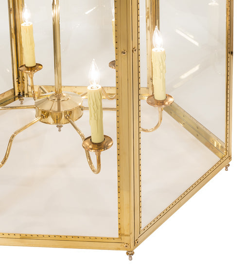 Meyda Lighting Ouro 36" 6-Light Polished Brass Pendant Light With Clear Shade Glass