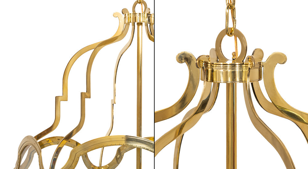 Meyda Lighting Ouro 36" 6-Light Polished Brass Pendant Light With Clear Shade Glass