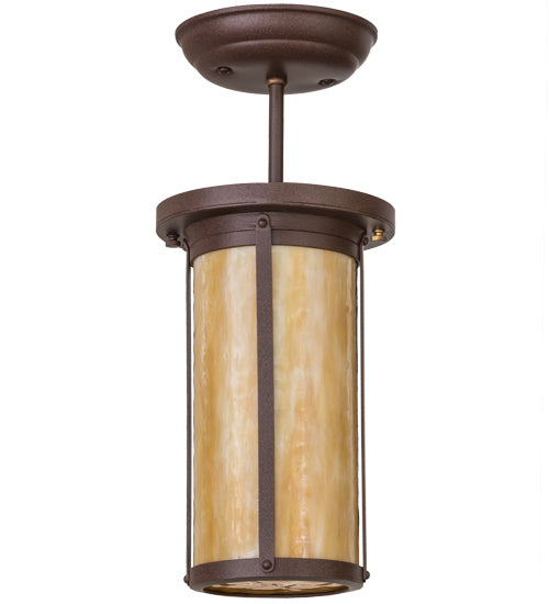 Meyda Lighting Overbrook 6" Cafe Noir Flush Mount Light With Beige Art Shade Glass