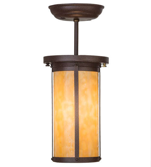 Meyda Lighting Overbrook 6" Cafe Noir Flush Mount Light With Beige Art Shade Glass