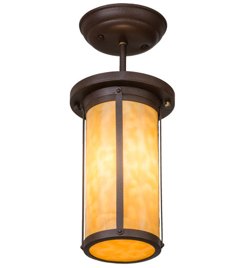Meyda Lighting Overbrook 6" Cafe Noir Flush Mount Light With Beige Art Shade Glass