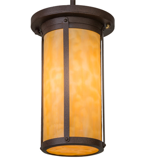 Meyda Lighting Overbrook 6" Cafe Noir Flush Mount Light With Beige Art Shade Glass