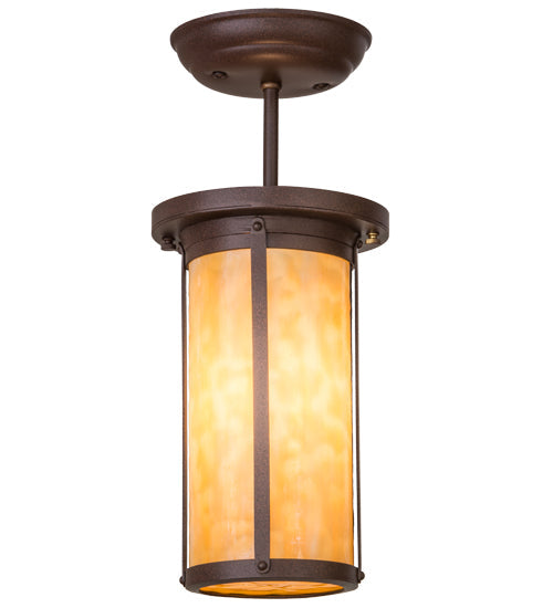 Meyda Lighting Overbrook 6" Cafe Noir Flush Mount Light With Beige Art Shade Glass