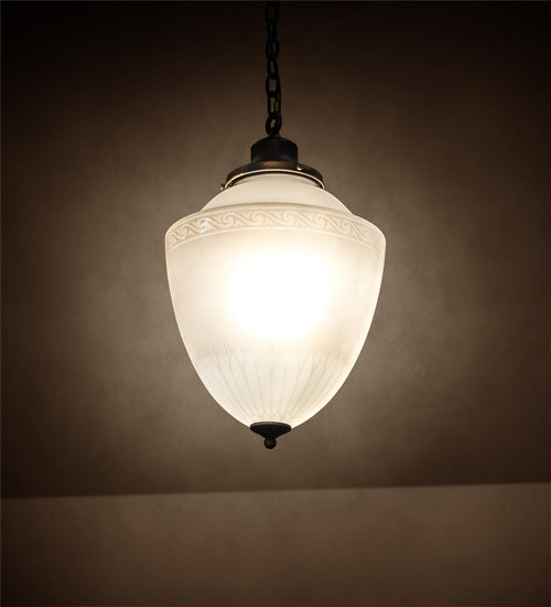 Meyda Lighting Ovum Aquinum 14" Antique Brass Pendant Light With White Opal Shade Glass