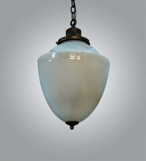 Meyda Lighting Ovum Aquinum 14" Antique Brass Pendant Light With White Opal Shade Glass