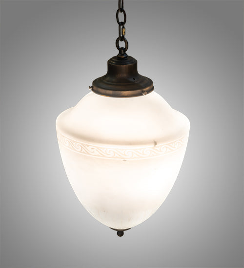 Meyda Lighting Ovum Aquinum 14" Antique Brass Pendant Light With White Opal Shade Glass