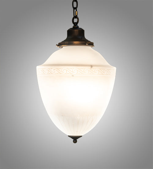 Meyda Lighting Ovum Aquinum 14" Antique Brass Pendant Light With White Opal Shade Glass