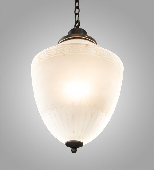 Meyda Lighting Ovum Aquinum 14" Antique Brass Pendant Light With White Opal Shade Glass