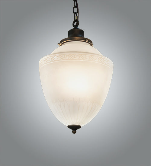 Meyda Lighting Ovum Aquinum 14" Antique Brass Pendant Light With White Opal Shade Glass