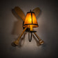 Meyda Lighting Paddle 12" Antique Copper & Natural Wood Wall Sconce With Amber Mica Shade Glass