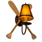 Meyda Lighting Paddle 12" Antique Copper & Natural Wood Wall Sconce With Amber Mica Shade Glass