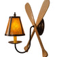Meyda Lighting Paddle 12" Antique Copper & Natural Wood Wall Sconce With Amber Mica Shade Glass