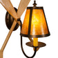 Meyda Lighting Paddle 12" Antique Copper & Natural Wood Wall Sconce With Amber Mica Shade Glass