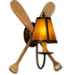 Meyda Lighting Paddle 12" Antique Copper & Natural Wood Wall Sconce With Amber Mica Shade Glass