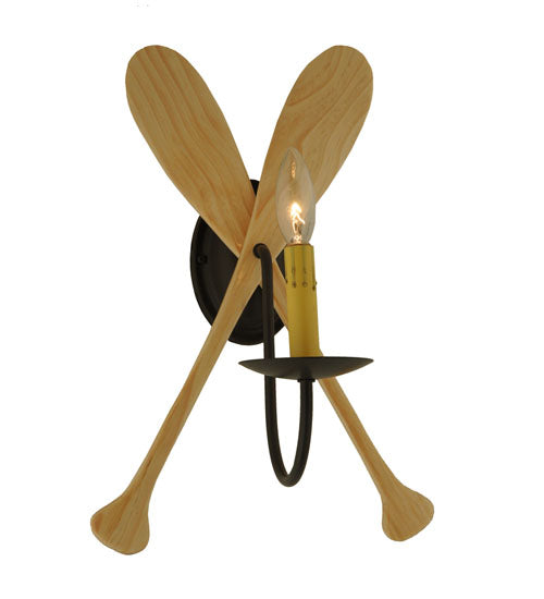 Meyda Lighting Paddle 12" Timeless Bronze Wall Sconce With Amber Mica Shade Glass