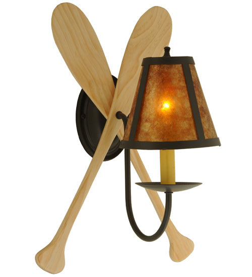 Meyda Lighting Paddle 12" Timeless Bronze Wall Sconce With Amber Mica Shade Glass