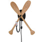 Meyda Lighting Paddle 14" Natural Wood & Textured Black Wall Sconce With Beige Textrene Shade