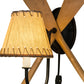 Meyda Lighting Paddle 14" Natural Wood & Textured Black Wall Sconce With Beige Textrene Shade