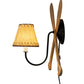 Meyda Lighting Paddle 14" Natural Wood & Textured Black Wall Sconce With Beige Textrene Shade