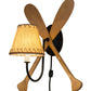 Meyda Lighting Paddle 14" Natural Wood & Textured Black Wall Sconce With Beige Textrene Shade