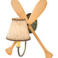 Meyda Lighting Paddle 16" Natural Wood & Tarnished Copper Wall Sconce With Brown & Beige Textrene Shade