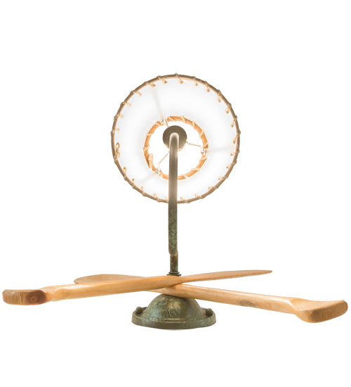 Meyda Lighting Paddle 16" Natural Wood & Tarnished Copper Wall Sconce With Brown & Beige Textrene Shade
