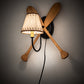 Meyda Lighting Paddle 16" Natural Wood & Textured Black Wall Sconce With Beige Burlap Fabric Shade