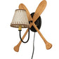 Meyda Lighting Paddle 16" Natural Wood & Textured Black Wall Sconce With Beige Burlap Fabric Shade