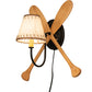 Meyda Lighting Paddle 16" Natural Wood & Textured Black Wall Sconce With Beige Burlap Fabric Shade