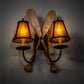 Meyda Lighting Paddle 18" 2-Light Antique Copper & Natural Wood Wall Sconce With Amber Mica Shade Glass