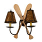 Meyda Lighting Paddle 18" 2-Light Antique Copper & Natural Wood Wall Sconce With Amber Mica Shade Glass