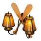 Meyda Lighting Paddle 18" 2-Light Antique Copper & Natural Wood Wall Sconce With Amber Mica Shade Glass