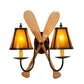 Meyda Lighting Paddle 18" 2-Light Antique Copper & Natural Wood Wall Sconce With Amber Mica Shade Glass