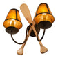 Meyda Lighting Paddle 18" 2-Light Antique Copper & Natural Wood Wall Sconce With Amber Mica Shade Glass