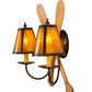 Meyda Lighting Paddle 18" 2-Light Antique Copper & Natural Wood Wall Sconce With Amber Mica Shade Glass