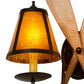 Meyda Lighting Paddle 18" 2-Light Antique Copper & Natural Wood Wall Sconce With Amber Mica Shade Glass
