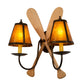 Meyda Lighting Paddle 18" 2-Light Antique Copper & Natural Wood Wall Sconce With Amber Mica Shade Glass
