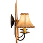 Meyda Lighting Paddle 18" 2-Light Natural Wood & Timeless Bronze Wall Sconce With Brown Faux Leather Shade