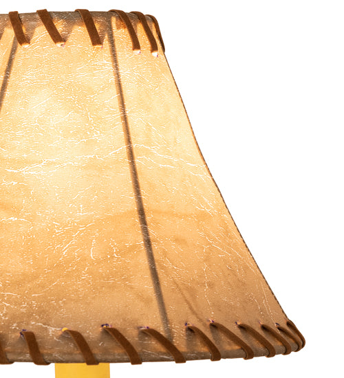 Meyda Lighting Paddle 18" 2-Light Natural Wood & Timeless Bronze Wall Sconce With Brown Faux Leather Shade