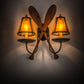 Meyda Lighting Paddle 18" 2-Light Textured Black & Natural Wood Wall Sconce With Amber Mica Shade Glass