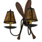 Meyda Lighting Paddle 18" 2-Light Textured Black & Natural Wood Wall Sconce With Amber Mica Shade Glass