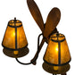 Meyda Lighting Paddle 18" 2-Light Textured Black & Natural Wood Wall Sconce With Amber Mica Shade Glass