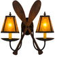 Meyda Lighting Paddle 18" 2-Light Textured Black & Natural Wood Wall Sconce With Amber Mica Shade Glass
