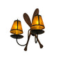 Meyda Lighting Paddle 18" 2-Light Textured Black & Natural Wood Wall Sconce With Amber Mica Shade Glass