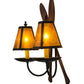 Meyda Lighting Paddle 18" 2-Light Textured Black & Natural Wood Wall Sconce With Amber Mica Shade Glass