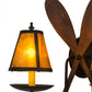 Meyda Lighting Paddle 18" 2-Light Textured Black & Natural Wood Wall Sconce With Amber Mica Shade Glass