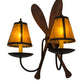 Meyda Lighting Paddle 18" 2-Light Textured Black & Natural Wood Wall Sconce With Amber Mica Shade Glass