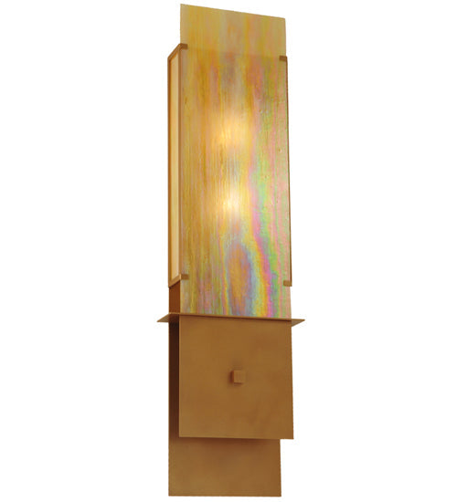 Meyda Lighting Palissade 12" 2-Light Metallic Bronze Wall Sconce With Beige Iridescent Shade Glass