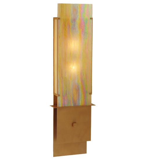 Meyda Lighting Palissade 12" 2-Light Metallic Bronze Wall Sconce With Beige Iridescent Shade Glass