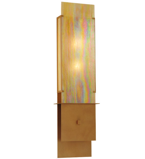 Meyda Lighting Palissade 12" 2-Light Metallic Bronze Wall Sconce With Beige Iridescent Shade Glass